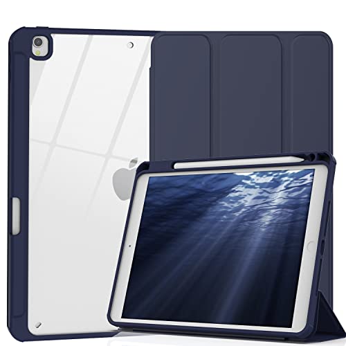 Xkladz Hülle für iPad 9th Generation Hülle 2021 / iPad 8th Gen 2020 / iPad 7th Gen 2019, für iPad 10.2 Zoll Hülle mit Stifthalter, Ständer Tablet Clear Back Cover, Auto Sleep/Wake - Marineblau von Xkladz