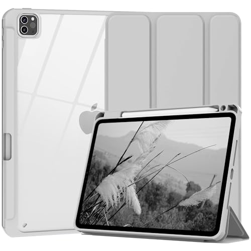 Xkladz Hülle für iPad Pro 11 Zoll Hülle 2022/2021/2020, Schutzhülle mit Stifthalter, Ständer Clear Back Cover für iPad Pro 11 4th Generation / 3rd Gen / 2nd Gen, Auto Sleep/Wake, Grau Weiß von Xkladz