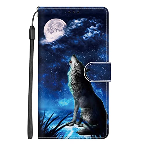 Xkladz Klapphülle für Samsung Galaxy A23 / M23 5G / M13 4G Handyhülle PU Leder Hülle Stoßfeste Brieftasche Klappbar Schutzhülle Silikon Cover mit Muster Motiv Handytasche Flip Case - Blau Wolf von Xkladz