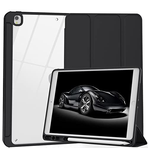Xkladz Kompatibel mit Hülle iPad Air 2 & Air 1 Hülle, für iPad 6. / 5. Generation Hülle 2018/2017, Ständer Clear Back Cover Case mit Stifthalter, Auto Sleep/Wake, Schwarz von Xkladz