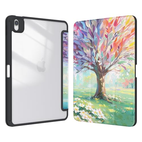 Xkladz Schutzhülle für iPad Air 11 Zoll M3 (2025) / M2 (2024), iPad Air 5. / 4. Generation (2022/2020) 11 Zoll, Hülle mit Stifthalter, transparente Rückseite, niedliches Design Baum von Xkladz