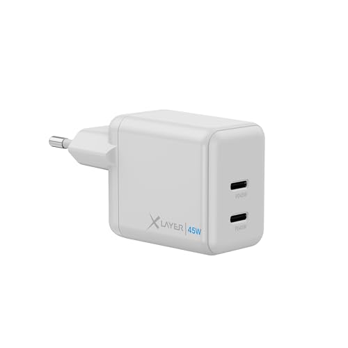 XLayer 45W dual USB C Ladegerät Power Delivery Schnellladen ipad iPhone 15 14 13 Mini 13 Pro Max 12 11 SE XS Android geräte Tabs Power Adapter Ladeadapter Ladestecker Netzteil Charger Kabel (Weiß) von Xlayer