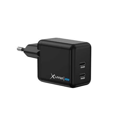 XLayer 45W dual USB C Ladegerät Power Delivery Schnellladen ipad iPhone 15 14 13 Mini 13 Pro Max 12 11 SE XS Android geräte Tabs Power Adapter Ladeadapter Ladestecker Netzteil Charger Kabel (Schwarz) von Xlayer