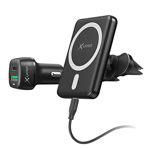 XLayer MagFix Pro | KFZ Handyhalter ladestation | Magsafe Autohalterung Set 4 Teilig mit USB-C Kabel | Standby | Fast Charging | für Apple iPhone 15/14/13/12/X/XR | Magnetisch | Induktiv | Wireless von Xlayer