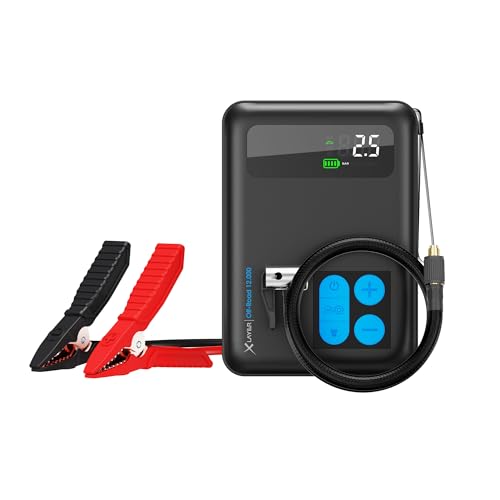 XLayer Multifunktionale Notstarthilfe-Powerbank Off-Road 12.000mAh mit Kompressor, PD 100W, Notstarthilfefunktion (Jump Starter), Kompatibel für alle Kfz bis 6.0l Benzin und 3.5l Diesel von Xlayer