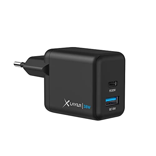 XLayer Powercharger USB-C Schnellladegerät I 38W PD I 2-Port I Netzteil kompatibel mit MacBook Pro/Air, iPhone 15 Pro Max/15/14 Pro Max/14/13, iPad Pro, Galaxy S23 Ultra/S22, Lenovo von Xlayer