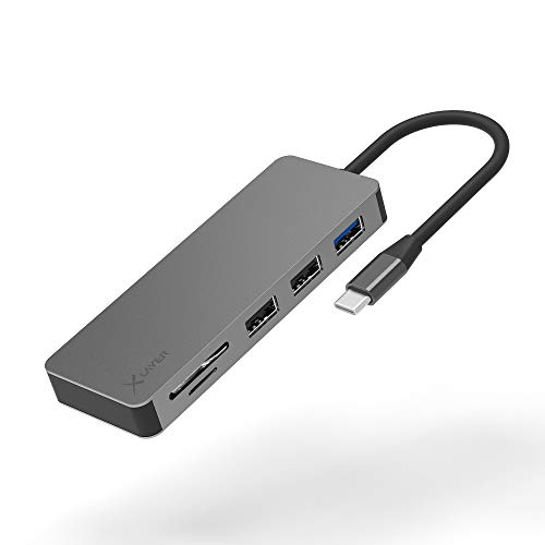 XLayer USB C Hub MULTIPORT Adapter | HDMI SD 4K Docking Station 3.0 | Kompatibel für MacBook Pro/Air, iPad Pro, Chromecast, Switch, Windows Geräte und Monitoren | 7 in 1 mit Power Delivery | Grau XLayer USB C Hub MULTIPORT Adapter | HDMI SD 4K Docking Station 3.0 | Kompatibel für MacBook Pro/Air, iPad Pro, Chromecast, Switch, Windows Geräte und Monitoren | 7 in 1 mit Power Delivery | Grau von Xlayer
