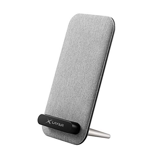 XLayer Wireless Stand Desktop Charger 10W, Induktions Ladegerät, kabelloses Schnellladegerät, Qi Ladestation für den Schreibtisch, Stoffbezug, Light Grey von Xlayer