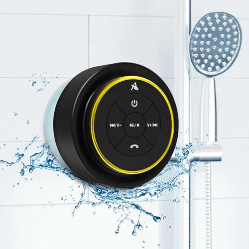 Xleader Dusch Bluetooth Lautsprecher, Zertifiziert IPX7 Wasserdicht Musikbox Bluetooth Lautsprecher Klein mit Saugnapf und Mikrofon für Badezimmer, Kristall Sound&Bass, ideales Music Box Geschenk von Xleader