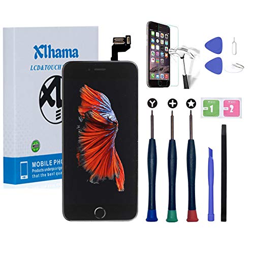 Xlhama Ersatz-Display, komplett, für iPhone 6S Plus, Schwarz, 5,5 Zoll, mit Reparaturwerkzeug, Frontkamera, Proxid-Sensor, Lautsprecher, Blatt aus Hartglas, komplett montiert von Xlhama
