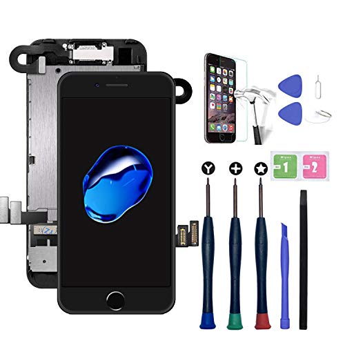 Xlhama Für iPhone 7 Plus Display Reparatur Kit in schwarz, LCD Touchscreen Digitizer Rahmen Ersatz Bildschirm, vormontiertes Reparatur-Set komplett komplettem Werkzeug zum Ersatzbildschirm austauschen von Xlhama