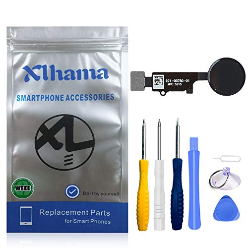 Xlhama Home-Button kompatibel mit iPhone 7/8/7 Plus/8 Plus (schwarz) mit Anschluss Flachbandkabel Flex Rahmen aus Metall schützt Knöpfe und Gummidichtung vorinstalliert inklusive Reparaturset von Xlhama