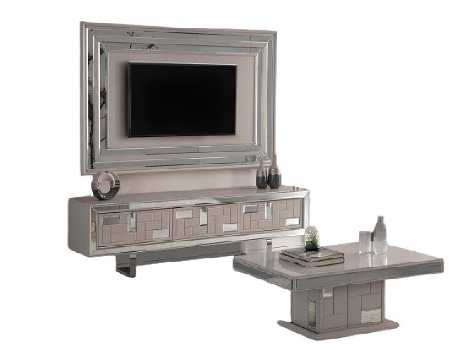 Xlmoebel Weißes Set mit Luxus-Wohnwand, TV-Ständer, Wandpaneel und Couchtisch TV-Ständer, (3-tlg., Set 3tlg TV-Ständer + Wandpanel + Couchtisch, Hergestellt in Europa) von Xlmoebel