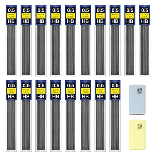 Xmart 540 Stück 0,5 mm Hb Bleistiftminen Bruchfeste Bleistift Minen mit 2 Radierer Bruchsichere Bleistift Ersatzminen Geschmeidig und Klar Schreiben für Druckbleistifte Schreiben Zeichnen Hausaufgaben von Xmart