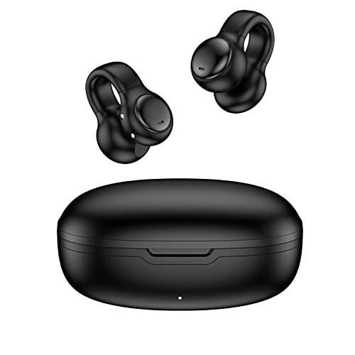 Open Ear Kopfhörer kabellos Bluetooth Clip On Ohrhörer Headset Luftleitung Knochenschall wasserdicht Sportkopfhörer mit Mic Noise Cancelling Wireless Earbuds mit Ohrhaken für Sport Arbeit Schwarz von Xmenha