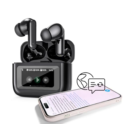 Xmenha AI Translation Earbuds mit Bildschirm Übersetzer Kopfhörer mit Touchscreen Aktive Noise Cancelling in Ear ANC Wireless Translator Headphones Ear Buds Echtzeit Übersetzer Kopfhörer Übersetzung von Xmenha