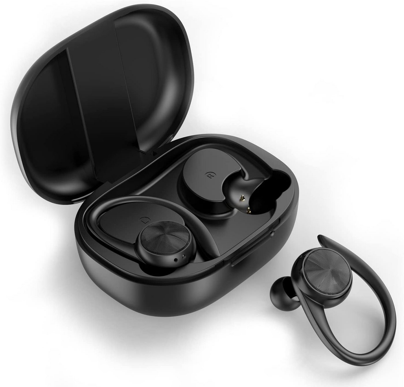 Xmenha Komfortables Ohrbügel-Design, IPX5 Wasserdicht In-Ear-Kopfhörer (KI-Technologie reduziert effektiv Hintergrundgeräusche, sodass Sie kristallklare Anrufe genießen können, selbst in lauten Umgebungen., mit Stabile Bluetooth 5.0 Verbindung, Kristallklarer Anruf, Bequemes) von Xmenha