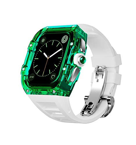 Xmenzi Für Apple Watch Armband 44 mm/45 mm, kristallklare Hülle, robuste Herren-Hülle und Fluorkautschuk-Armband, kompatibel mit Apple Series iWatch 8, 7, 6, 5, 4 SE, transparentes Uhrenarmband, von Xmenzi