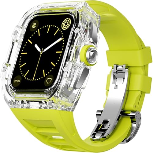 Xmenzi Für Apple Watch Armband 44 mm/45 mm, kristallklare Hülle, robuste Herren-Hülle und Fluorkautschuk-Armband, kompatibel mit Apple Series iWatch 8, 7, 6, 5, 4 SE, transparentes Uhrenarmband, von Xmenzi