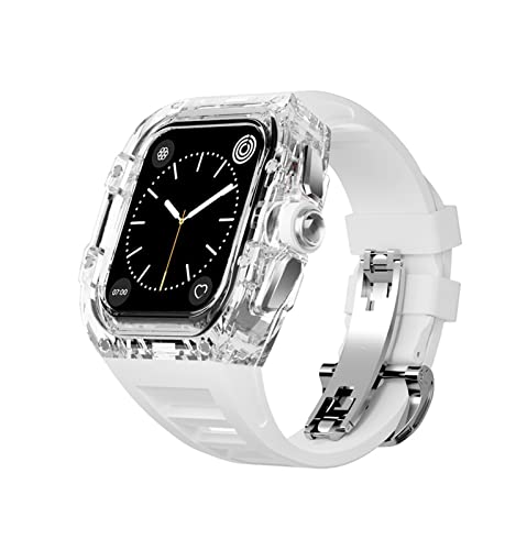 Xmenzi Für Apple Watch Armband 44 mm/45 mm, kristallklare Hülle, robuste Herren-Hülle und Fluorkautschuk-Armband, kompatibel mit Apple Series iWatch 8, 7, 6, 5, 4 SE, transparentes Uhrenarmband, von Xmenzi