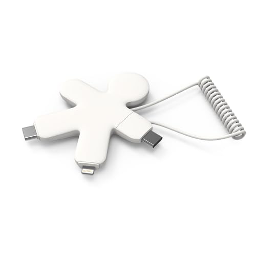 Xoopar - Buddy Multi USB Kabel 4 in 1 in Form eines Tintenfisches Weiß – Universal-Ladegerät aus recyceltem Kunststoff – USB-C, Micro-USB, Lightning, USB Universal für Smartphone von Xoopar