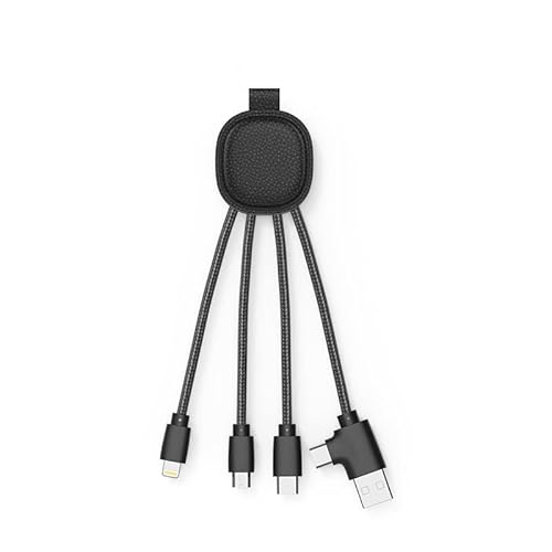 Xoopar - Ine Smart - NFC-Funktion Schwarz aus recyceltem Leder - 4in1 Multi-Connector-Kabel USB-C, Lightning, Micro USB, USB-A - Universal-Ladegerät für Smartphones von Xoopar