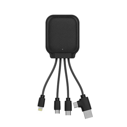 Xoopar Ladekabel NFC Funktion – Multi USB Anschlüsse – USB-Hub 4 in 1: USB C, USB und Micro-USB – Universal-Ladegerät und externer Akku 3000 mAh – recyceltes Leder – Iné Gamma (schwarz) von Xoopar