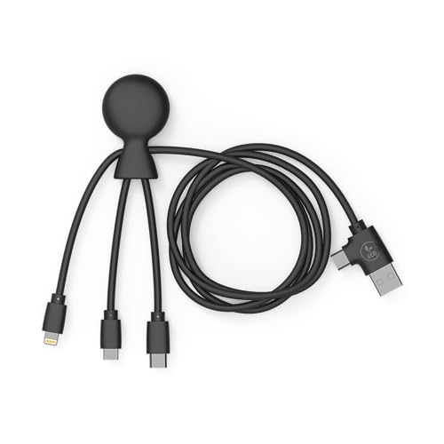 Xoopar - Mr Bio 1 m Multi USB 4 in 1 Kabel in Krakenform schwarz - Universal-Ladegerät aus recyceltem Kunststoff - USB-Stecker, USB-C, Ligthning, Micro-USB, für Smartphone Universal von Xoopar