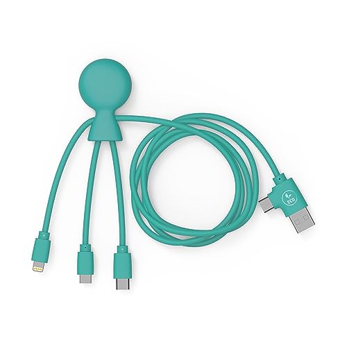 Xoopar - Mr Bio 1 m MultiUSB-Kabel, 4-in-1, in Form eines Tintenfischs, Minze – Universal-Ladegerät aus recyceltem Kunststoff – Universal-USB-Stecker, USB-C, Ligthning, Micro-USB, für Smartphone von Xoopar