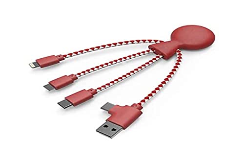 Xoopar Mr Bio 4 in 1 Multi-USB-Kabel - Umweltfreundliches und biologisch abbaubares USB-Kabel - Universelles USB-Ladegerät für Smartphones Apple iPhone Samsung Google Android (rot) von Xoopar