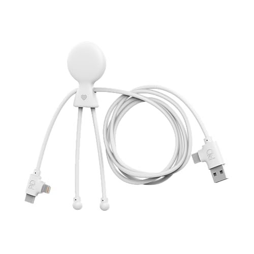 Xoopar - USB 3 in1 Multi Kabel USB-C, USB, Lightning - Mr Bio Long 1m Aus Recyceltem Kunststoff - Schnellladung - Universal Ladegerät Iphone,Samsung,Xiaomi,Huawei,Wiko,LG - Weiß von Xoopar