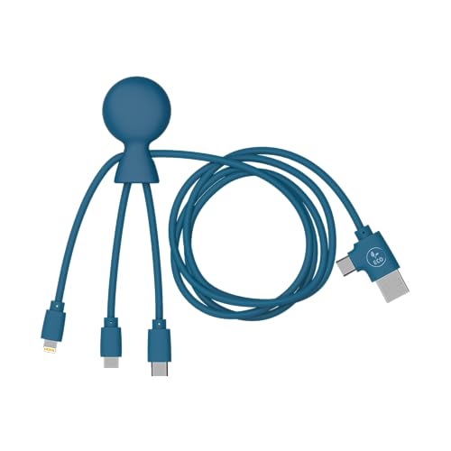 Xoopar - Mr Bio Multi-USB-Kabel 1 m lang, krakenförmig, blau - Universal-Ladegerät aus recyceltem Kunststoff - USB-C-, Lightning-, Micro-USB-, Smartphone-Anschluss Universal von Xoopar