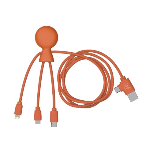Xoopar - Mr Bio Multi-USB-Kabel Lang 1m Krakenförmig Orange - Universelles Ladegerät Aus Recyceltem Kunststoff USB, USB-C, Lightning, Micro-USB, Smartphone-Stecker Universal von Xoopar