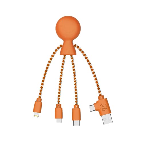 Xoopar - Mr Bio Multi-USB-Kabel 4-in-1 in Form eines Oktopus Orange – Universal-Ladegerät aus recyceltem Kunststoff – USB-Stecker, USB-C, Lightning, Micro-USB für Smartphone Universal von Xoopar