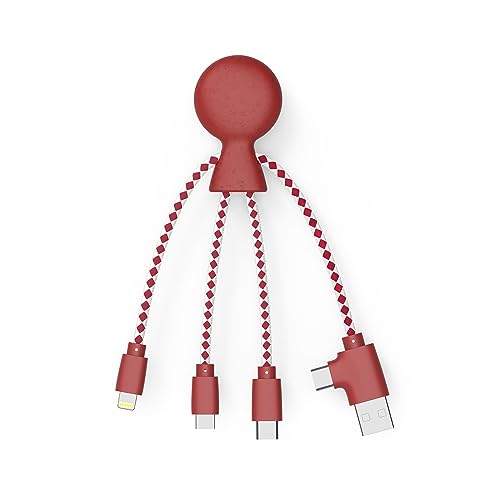 Xoopar - Mr Bio Multi-USB-Kabel 4-in-1 in Form eines roten Tintenfisches – Universal-Ladegerät aus recyceltem Kunststoff – USB-Stecker, USB-C, Lightning, Micro-USB für Smartphone Universal Xoopar - Mr Bio Multi-USB-Kabel 4-in-1 in Form eines roten Tintenfisches – Universal-Ladegerät aus recyceltem Kunststoff – USB-Stecker, USB-C, Lightning, Micro-USB für Smartphone Universal von Xoopar