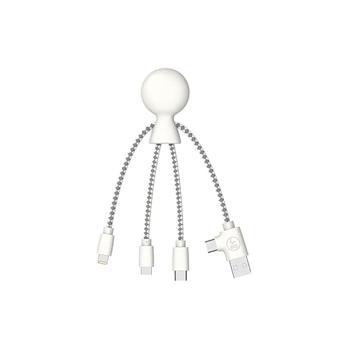 Xoopar - Mr Bio Multi-USB-Kabel 4-in-1 in Krakenform weiß – Universal-Ladegerät aus recyceltem Kunststoff – USB-Stecker, USB-C, Lightning, Micro-USB für Smartphone Universal von Xoopar