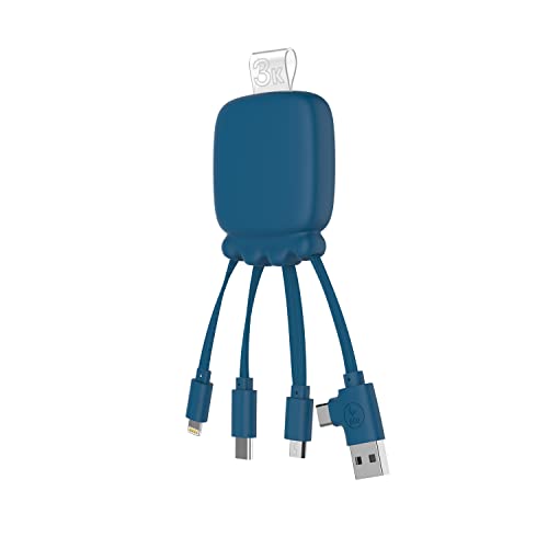 Xoopar Multi-Stecker USB – USB-Hub 4 in 1: USB C, USB und Micro-USB – Universal-Ladegerät und externer Akku 3000 mAh aus recyceltem Kunststoff – Octopus Gamma (blau) von Xoopar