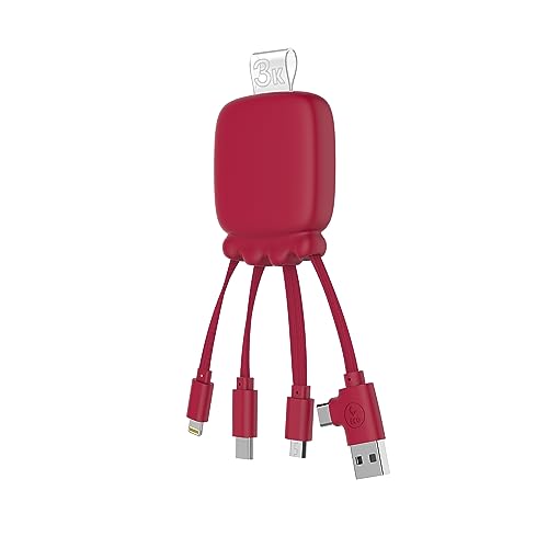 Xoopar Multi-Stecker USB – USB-Hub 4 in 1: USB C, USB und Micro-USB – Universal-Ladegerät und externer Akku 3000 mAh aus recyceltem Kunststoff – Octopus Gamma (rot) von Xoopar