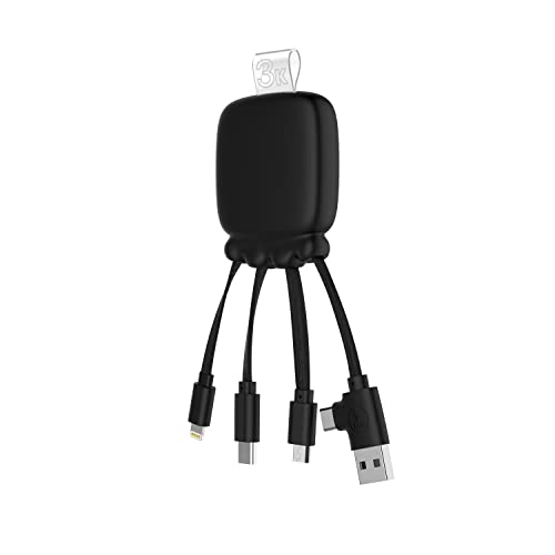 Xoopar Multi-Stecker USB – USB-Hub 4 in 1: USB C, USB und Micro-USB – Universal-Ladegerät und externer Akku 3000 mAh aus recyceltem Kunststoff – Octopus Gamma (schwarz) von Xoopar