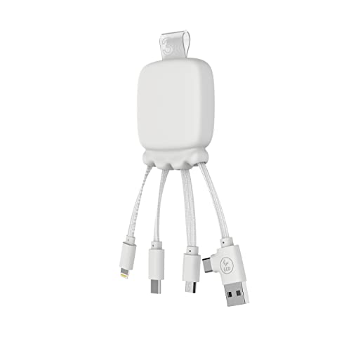 Xoopar Multi-Stecker USB – USB-Hub 4 in 1: USB C, USB und Micro-USB – Universal-Ladegerät und externer Akku 3000 mAh aus recyceltem Kunststoff – Octopus Gamma (weiß) von Xoopar