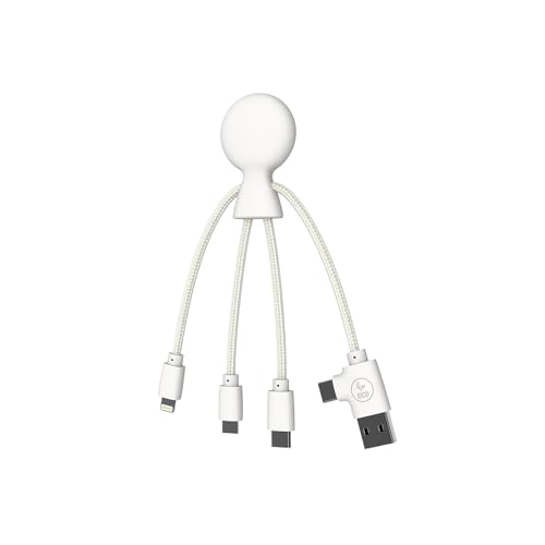 Xoopar Multi USB Kabel Mr Bio Smart NFC 4 in 1 - Umweltfreundliches USB Kabel Weiß - Universelles USB Ladegerät für Smartphone Apple iPhone Samsung Google Huawey Xiaomi OnePlus LG Kindle von Xoopar