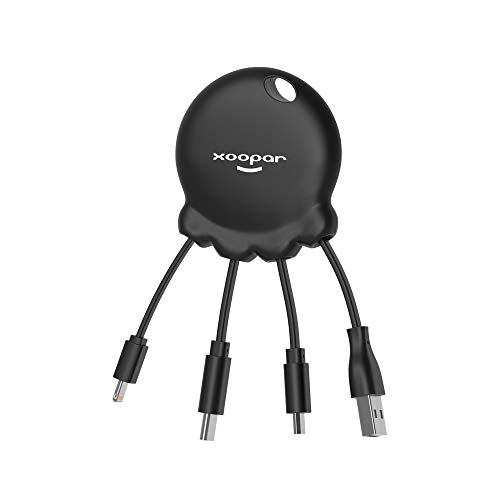 Xoopar - Octopus Booster Weiß - Powerbank + Multi-USB-Anschlusskabel - 4-in-1-USB-Hub: USB C, USB und Micro-USB - Universelles Ladekabel und externer Akku - Schlüsselringformat (Weiß) von Xoopar