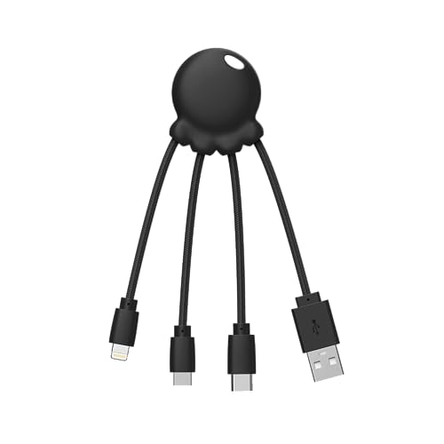 Xoopar Octopus – Multi-USB-Kabel 4 in 1 In Form Eines Tintenfisches Schwarz – Universal-Ladegerät Aus Recyceltem Kunststoff – USB-C-Buchse, Ligthning, USB-A, Micro-USB für Smartphone Xoopar Octopus – Multi-USB-Kabel 4 in 1 In Form Eines Tintenfisches Schwarz – Universal-Ladegerät Aus Recyceltem Kunststoff – USB-C-Buchse, Ligthning, USB-A, Micro-USB für Smartphone von Xoopar