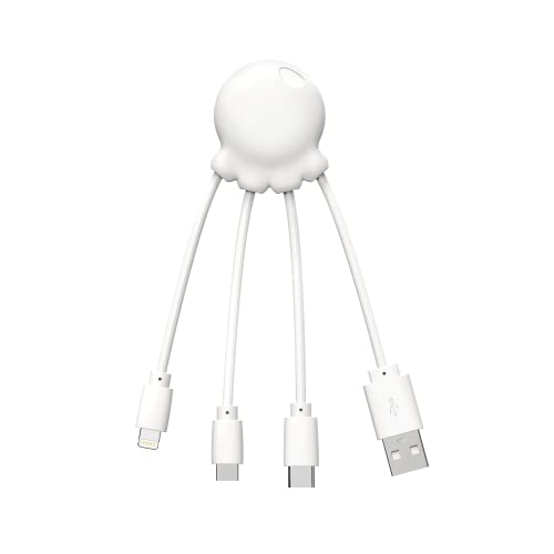 Xoopar Octopus – Multi USB Kabel 4 in 1 in Form eines Oktopus weiß – Universal Ladegerät aus recyceltem Kunststoff – USB-C, Ligthning, USB-A, Micro-USB für Smartphone von Xoopar