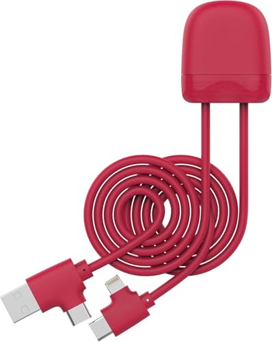 Xoopar Technicolor Ice-C Multi-Stecker aus recyceltem Kunststoff mit Dual-USB-C- und USB-Eingang, Lightning für Smartphone Universal (rot) von Xoopar
