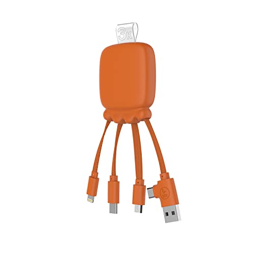 Xoopar USB Kabel 4-in-1 USB C/USB/Micro USB - Universalladegerät und externem Akku - Multiphone Kabel Octopus Gamma Orange von Xoopar