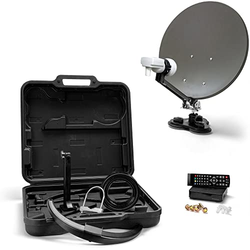 XORO 38,5 cm Camping Satellitenantenne MCA 38 HD Set, inkl. FullHD DVB-S2 Receiver, Single LNB mit integriertem Satfinder, 10m Kabel, Halterungen, im Hartschalenkoffer von Xoro