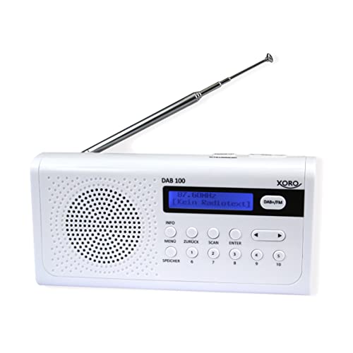 XORO DAB 100 - Tragbares DAB+/FM Radio mit 10 Senderspeicher, Weckfunktion, LCD Display, Teleskopantenne, Betrieb mit Netzteil oder mit Batterie möglich von Xoro