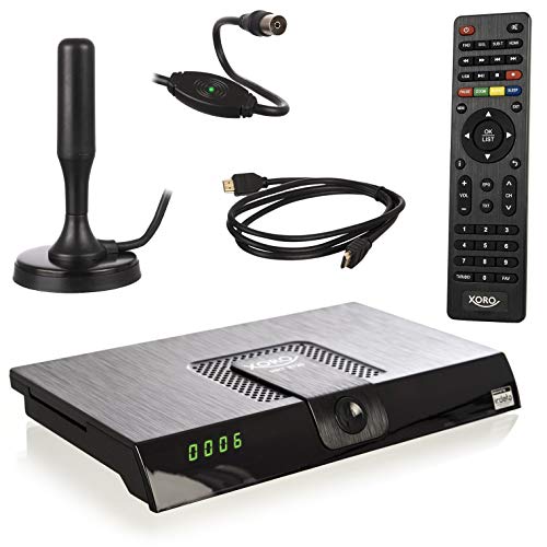 Xoro HRT 8720 KIT DVB-T2 Receiver (HDTV, 6 Monate freenet TV, PVR, aktive Zimmerantenne, 1,2m HDMI-Kabel) schwarz von Xoro