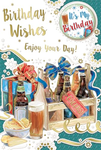 "Express Yourself" Geburtstagskarte Geburtstagswünsche - Weiß und Grün Thema, schöne Geschenke und einige Weinflaschen mit schöner Dekoration. von Xpress Yourself